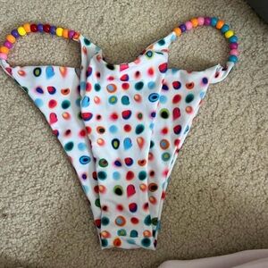 Colorful Polka Dot Bikini Bottom with Beaded Sides